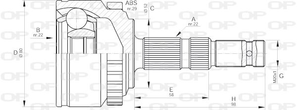 OPEN PARTS Шарнирный комплект, приводной вал CVJ5519.10